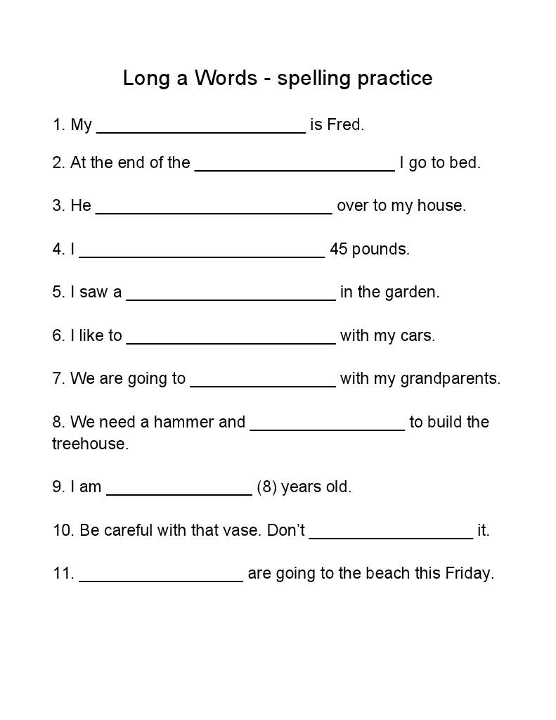 Long a Words Worksheets Image