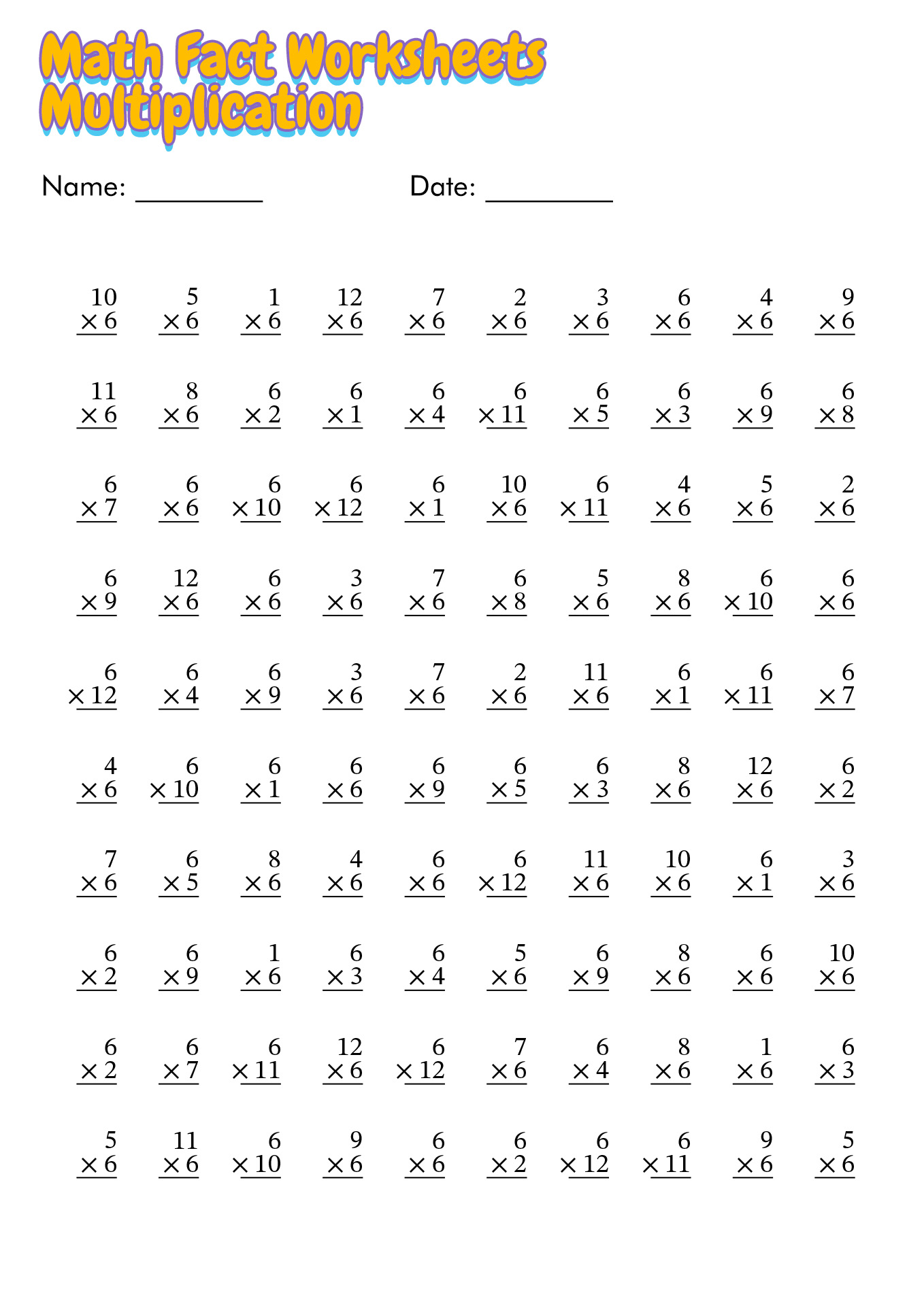 Math Fact Worksheets Multiplication Printable Image