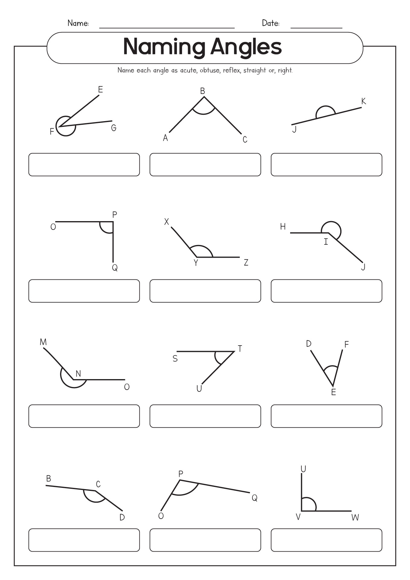 Naming Angles Worksheets