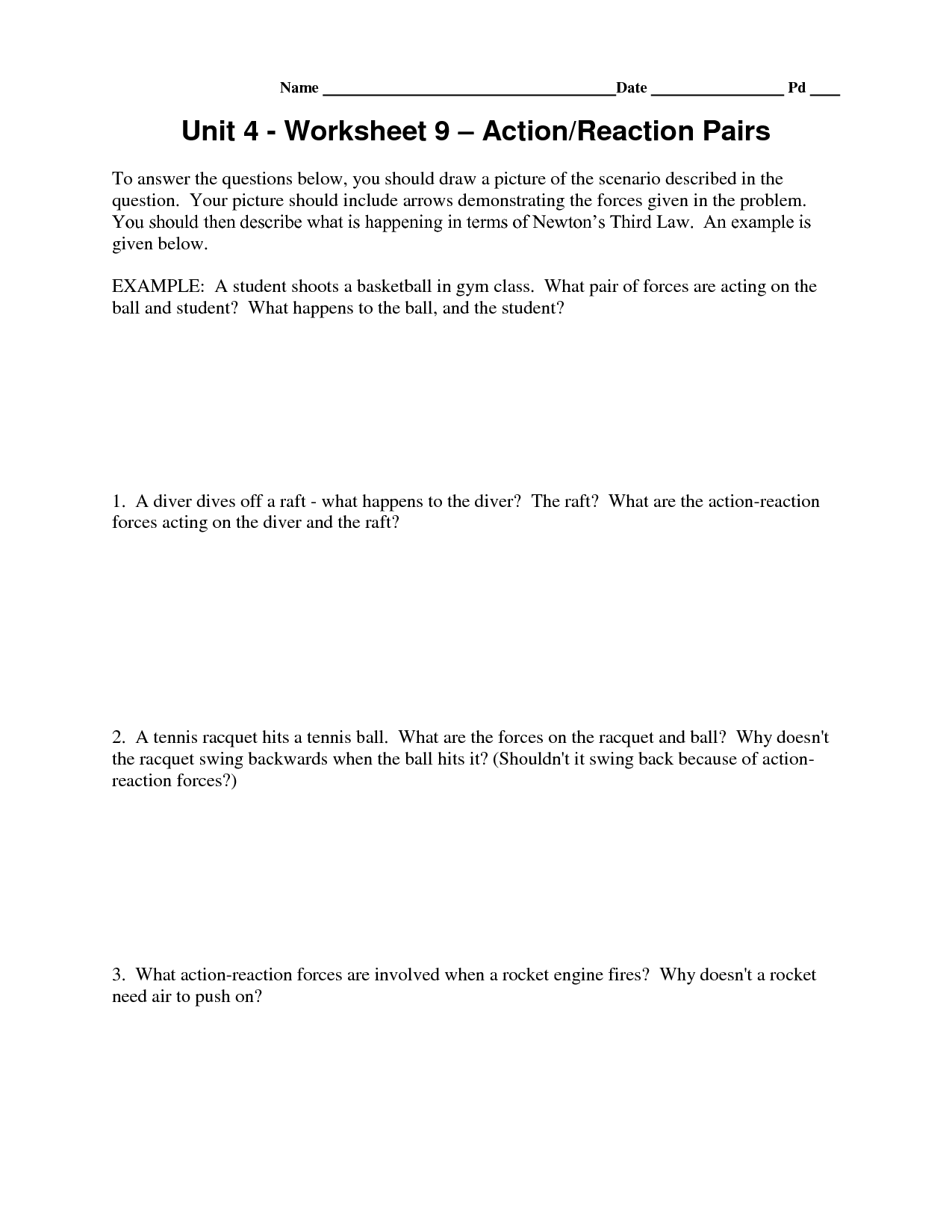 Newton Laws Worksheet With Answers Throughout Newton039s Third Law Worksheet Answers