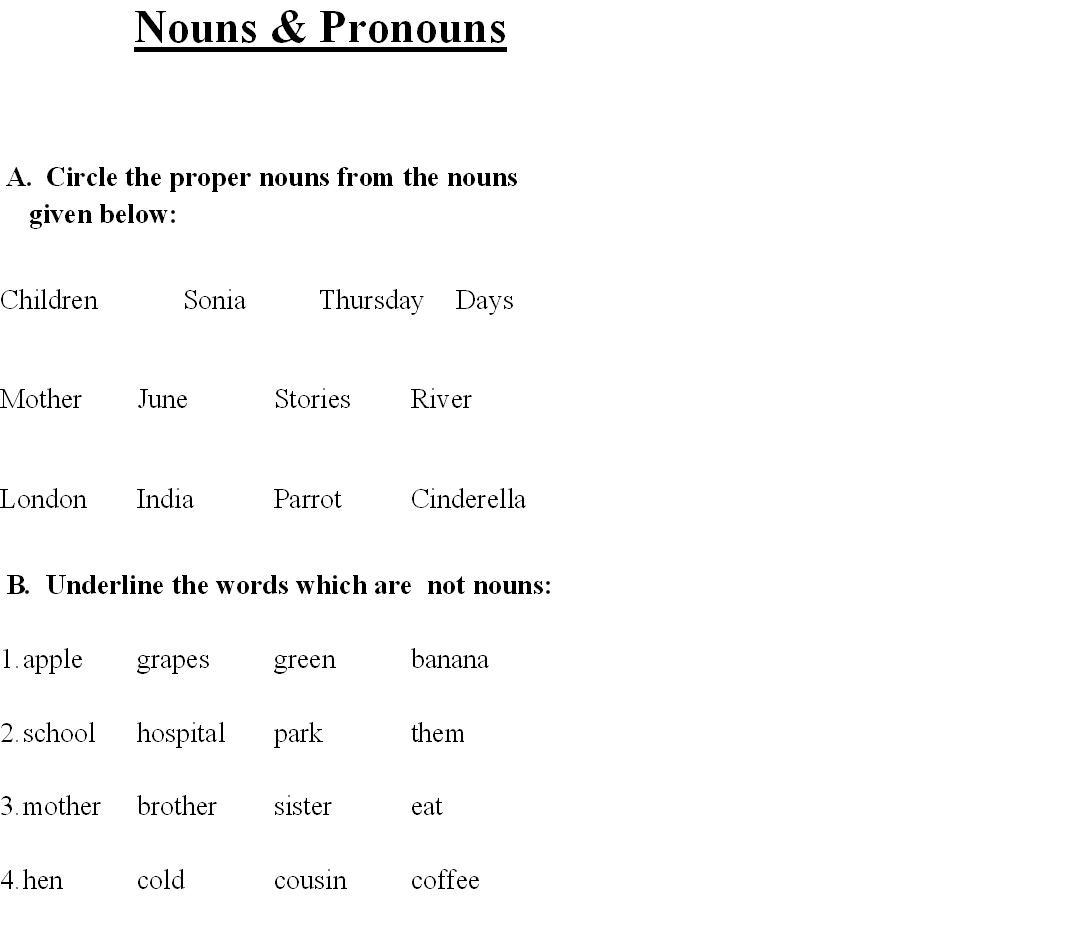 Nouns and Pronouns Worksheet Image
