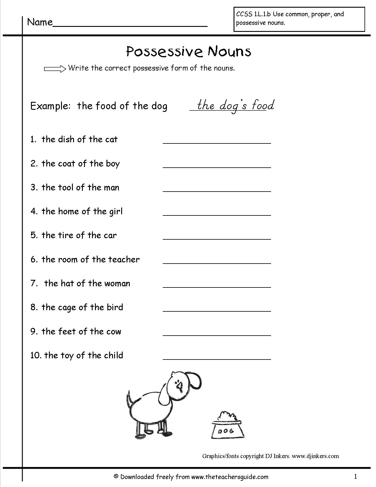 Easy Possessive Nouns Worksheets