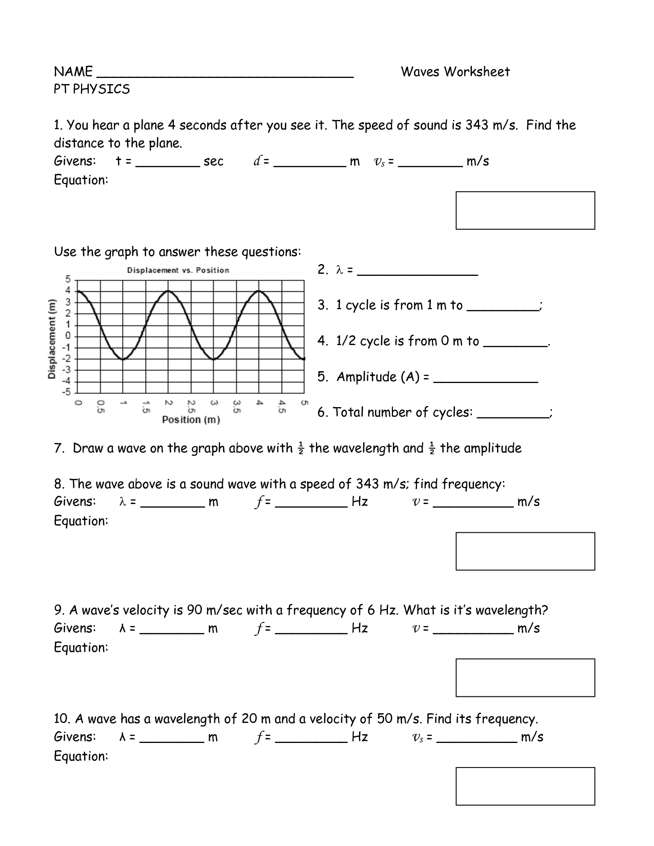 Physics Wave Worksheet