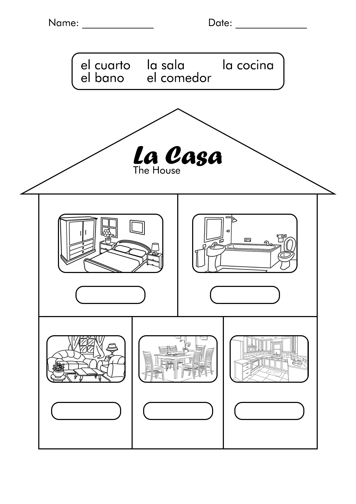 The House Parts Spanish Worksheet Image