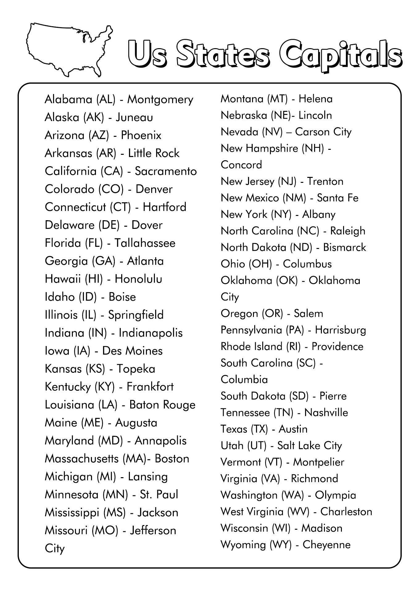 12 State Abbreviations Worksheet Printable - Free PDF at worksheeto.com