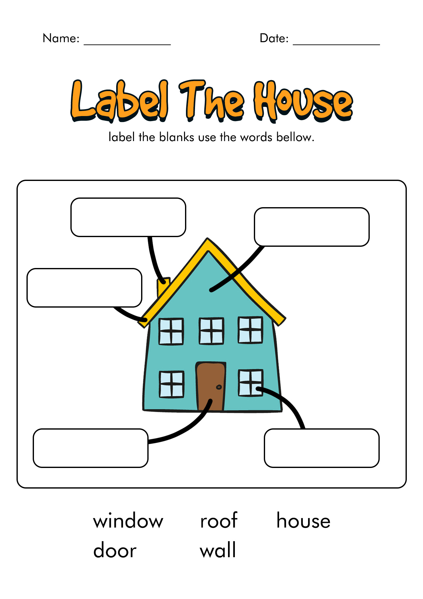 Worksheet Label Parts of a House