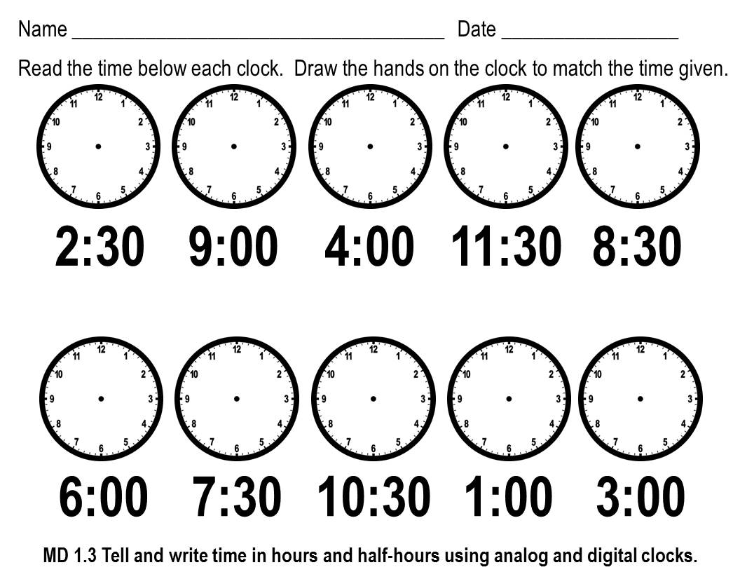 1st Grade Telling Time Worksheets to the Hour