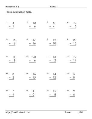 math addition and subtraction worksheets up to 20