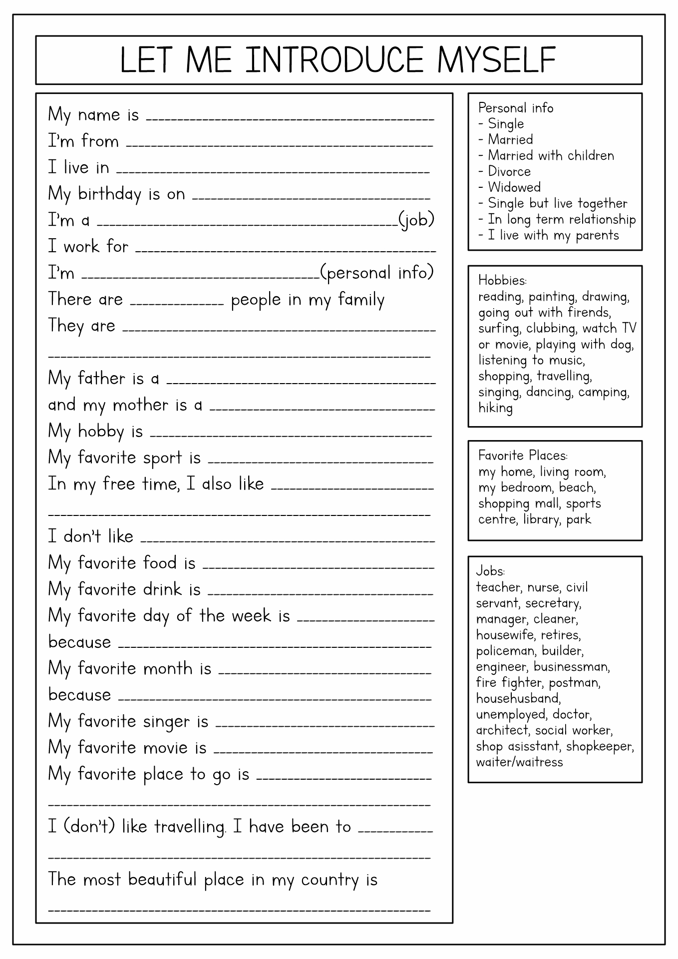All About Me Adults Worksheets Image