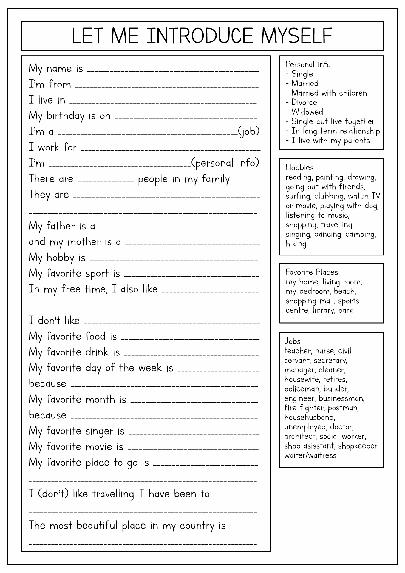 14 Best Images of All About Me Printable Worksheet For Adults - All ...