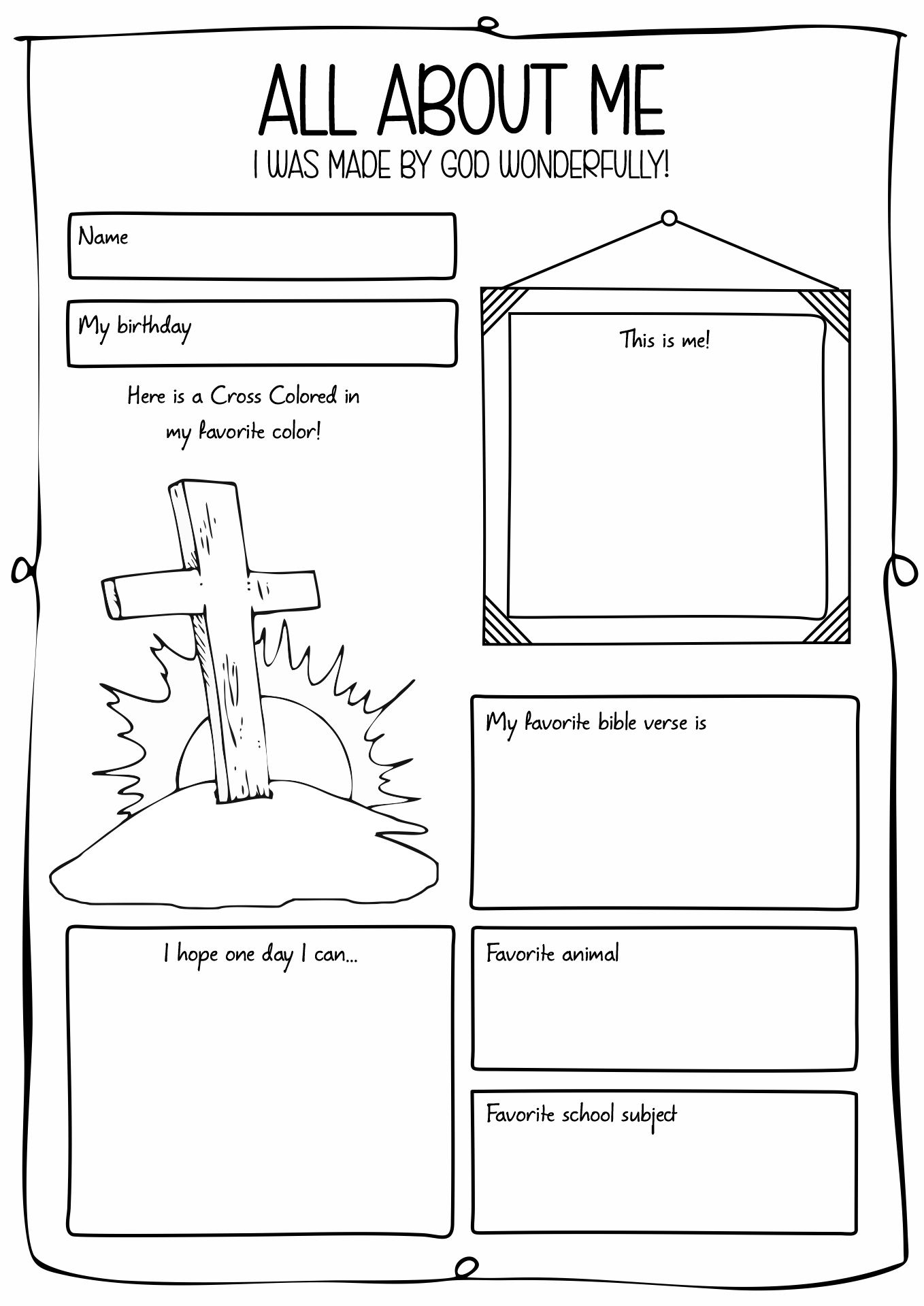 All About Me Printable Catholic Worksheets Image