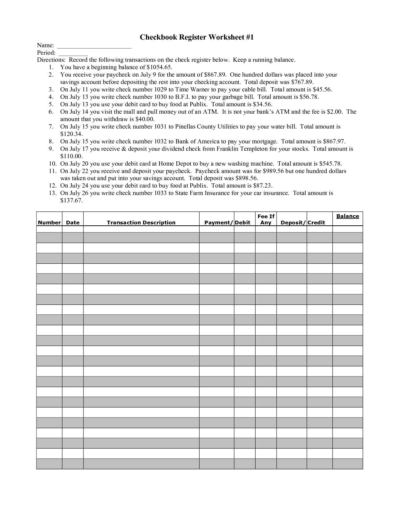 Balance Checkbook Worksheet Image