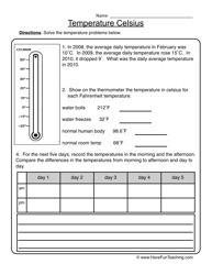 Celsius Temperature Worksheets Image