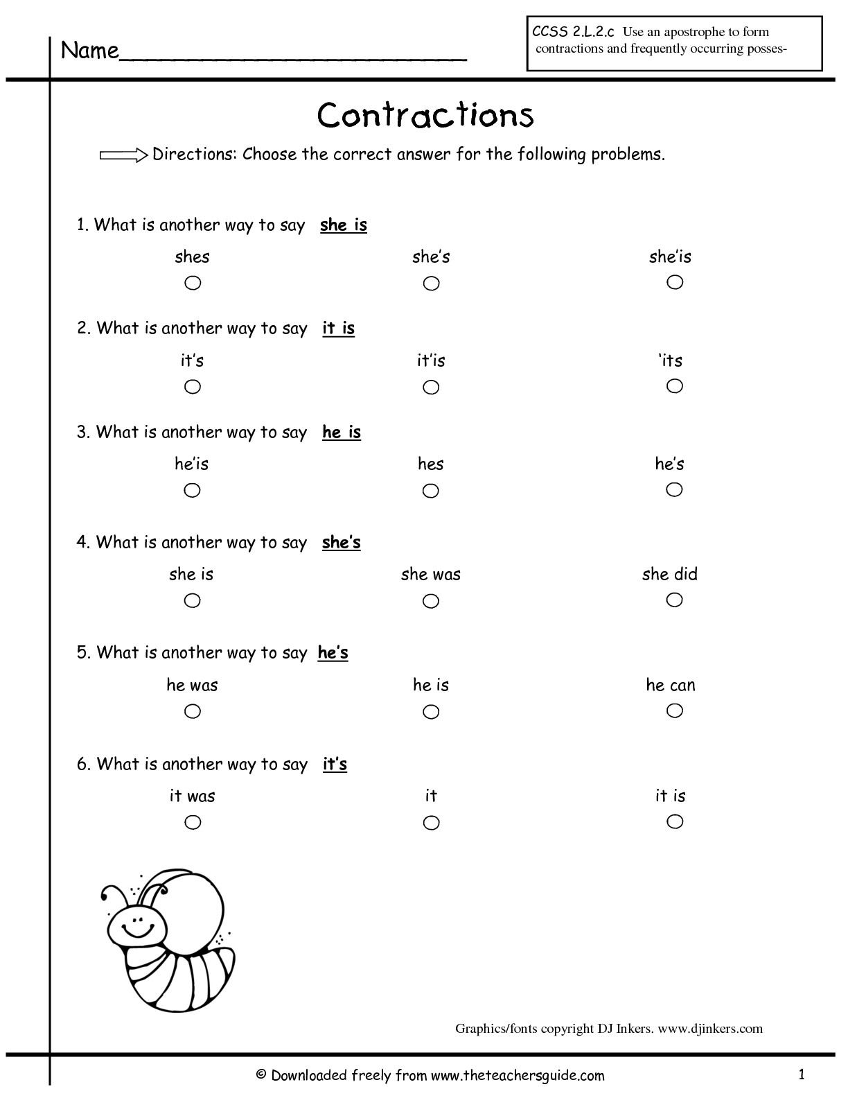 Contraction Sentences Worksheets