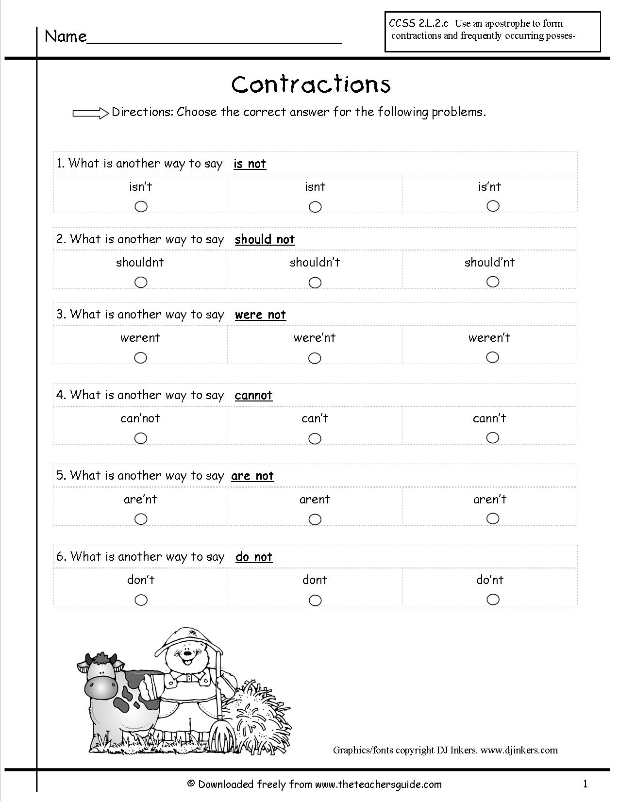 Contractions Worksheet Image