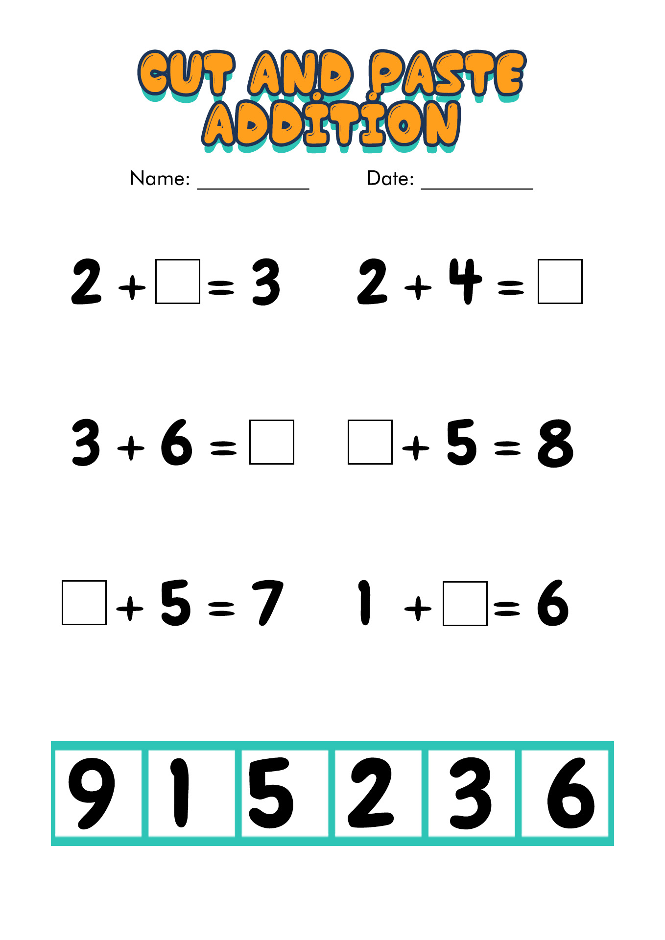 Cut and Paste Math Addition Image