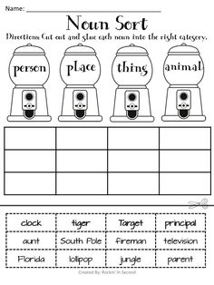 First Grade Noun Sort Worksheet Image