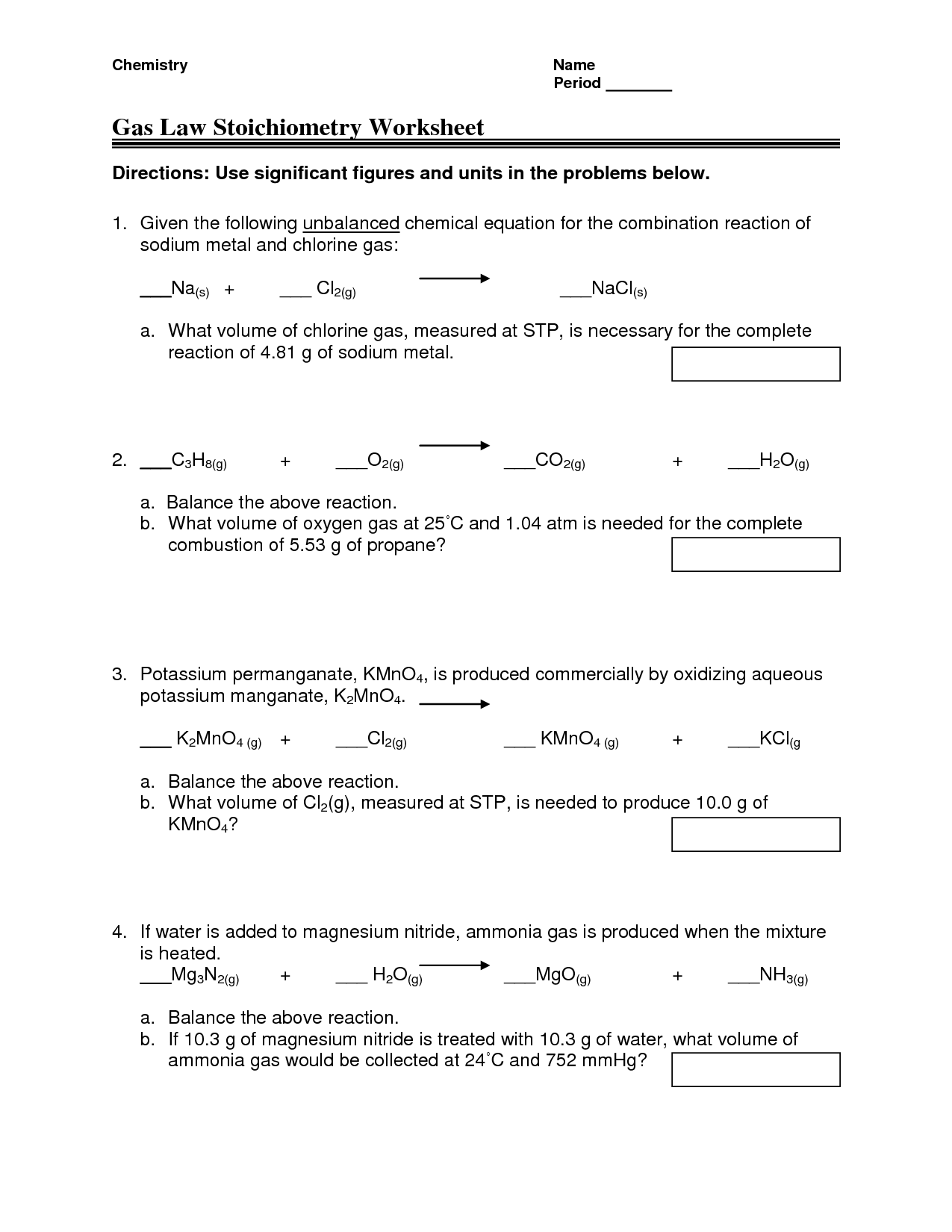 Gas Law Stoichiometry Worksheet Image