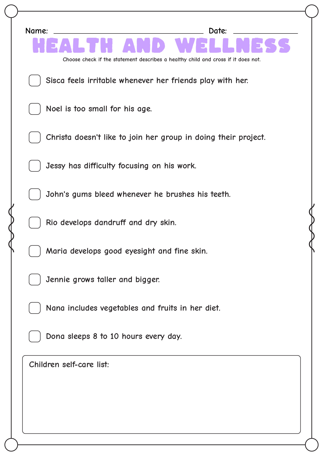 health-and-wellness-worksheet