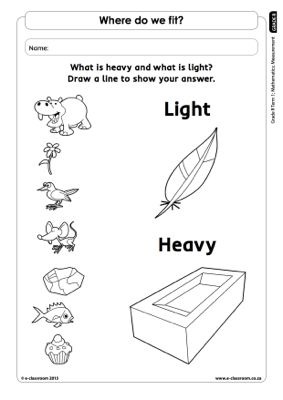Heavy and Light Worksheets Image