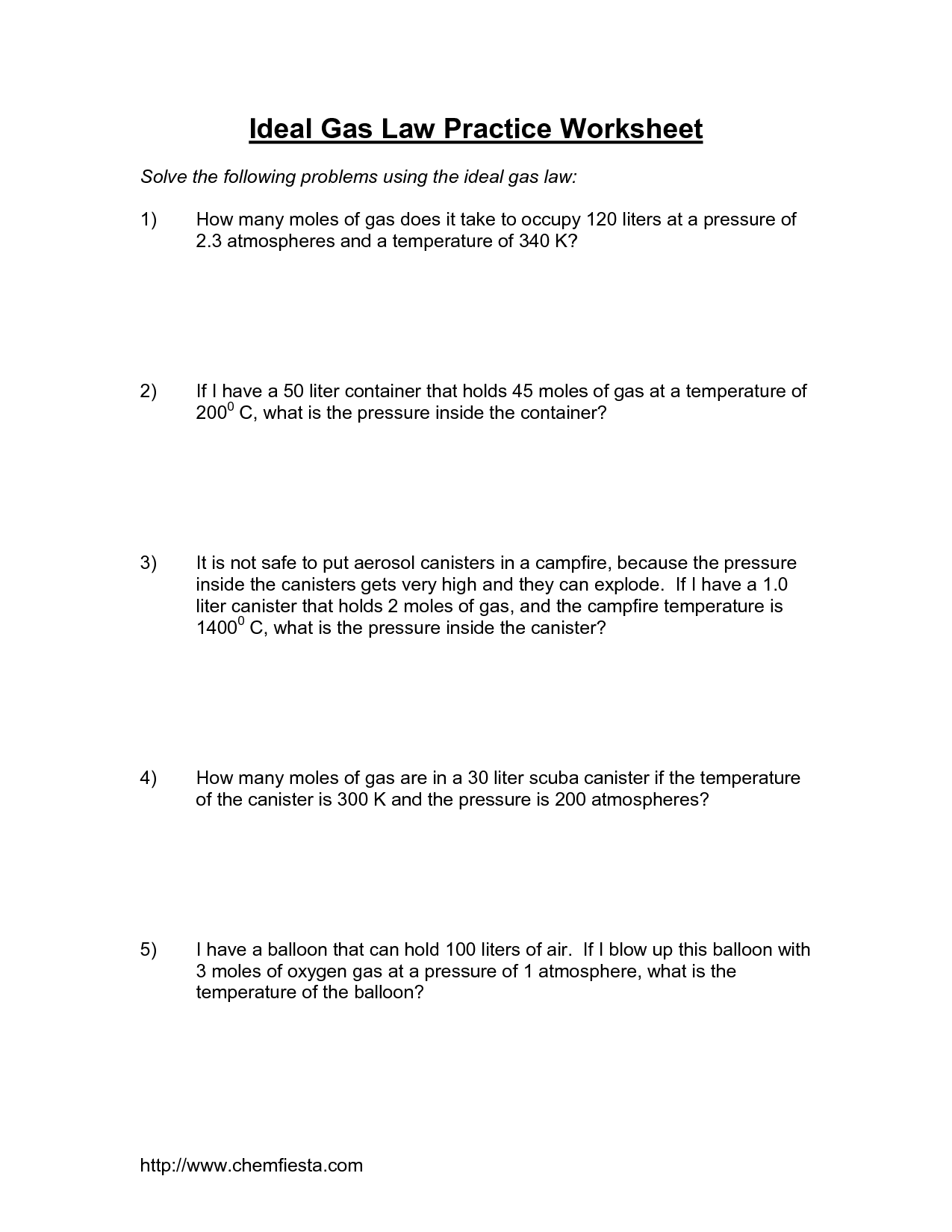 Ideal Gas Law Worksheet Answers Image