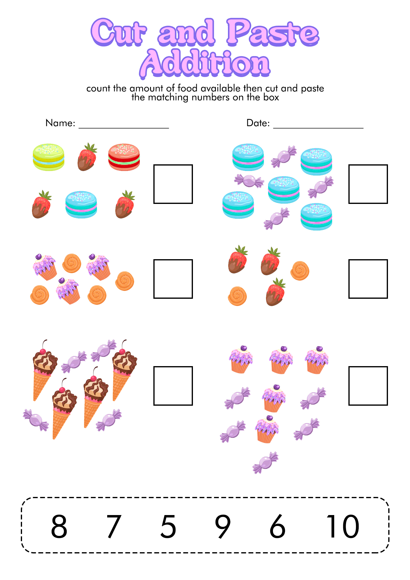 Kindergarten Cut and Paste Math Worksheets