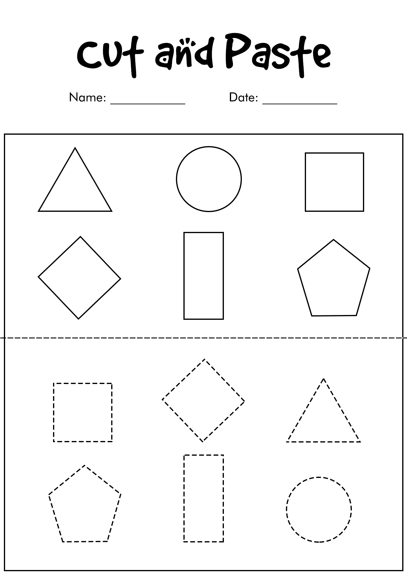Kindergarten Cut and Paste Shapes Worksheets