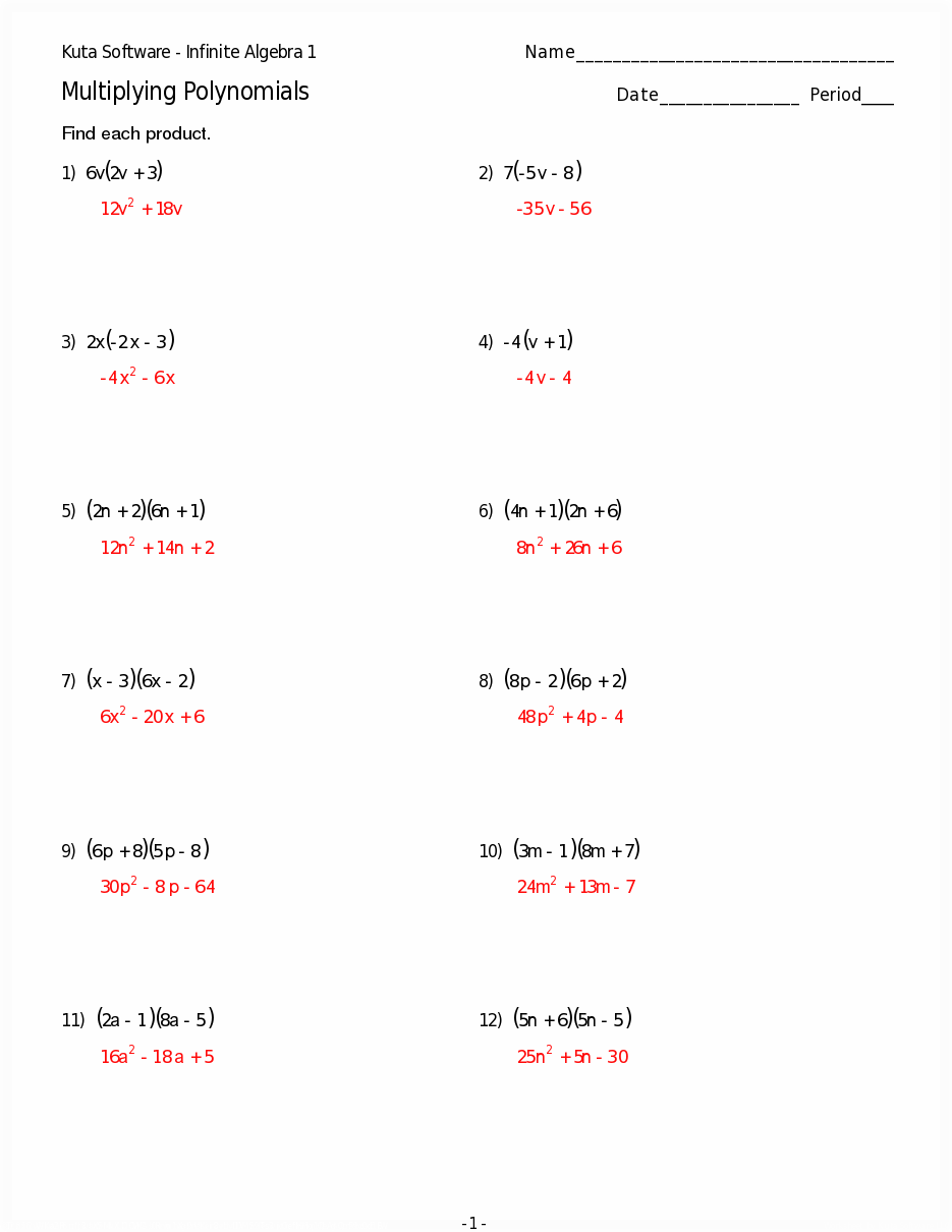 Multiplication And Division Of Polynomials Worksheets