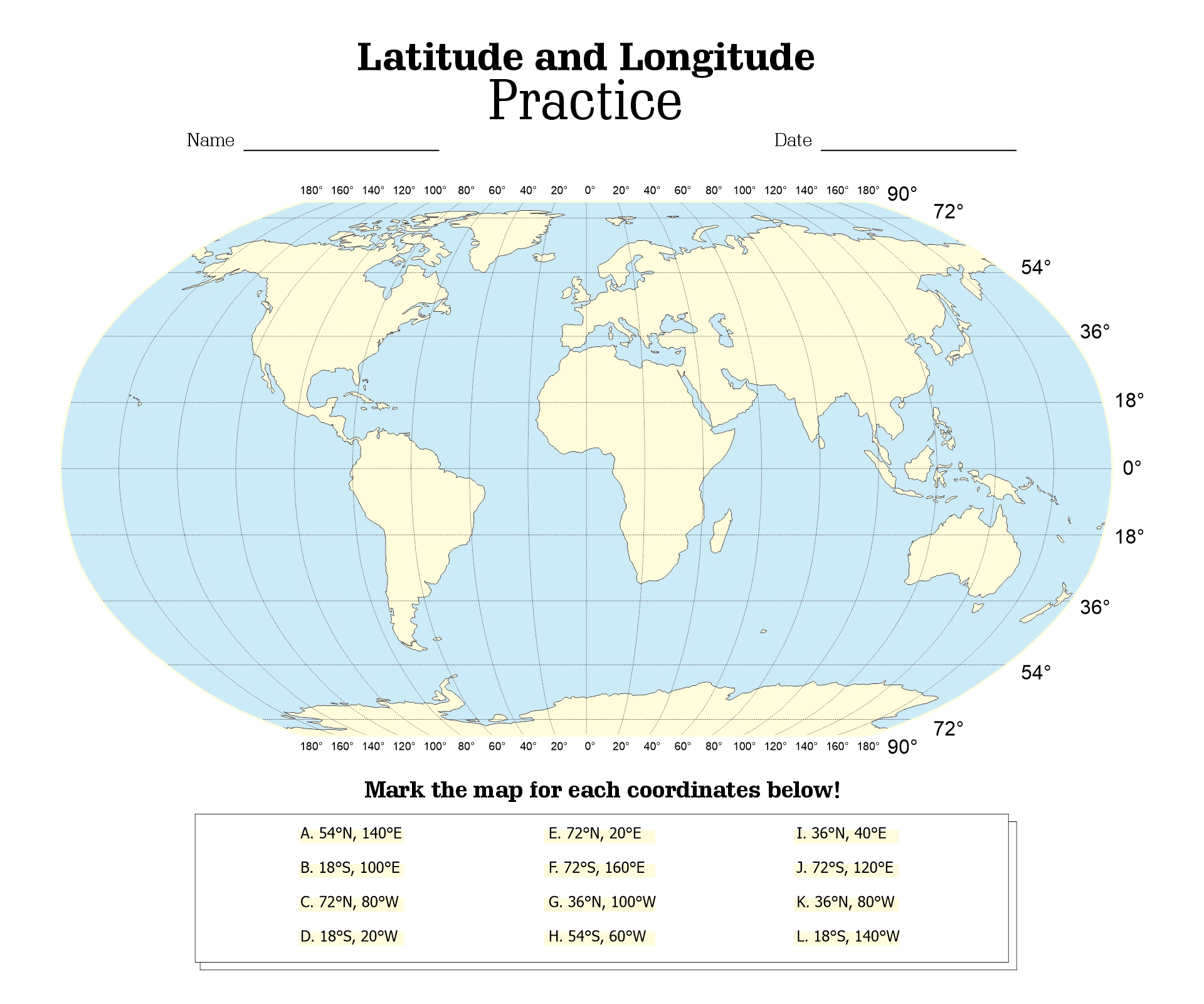 Longitude and Latitude Worksheets