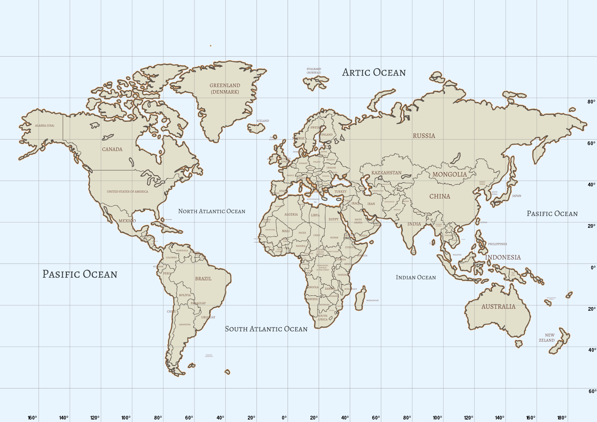 Map with Latitude and Longitude Lines