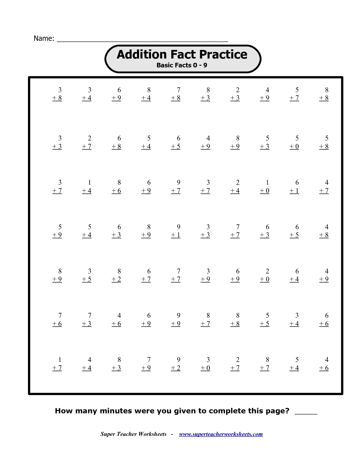 10 Best Images of Basic Math Fact Printable Worksheets ...