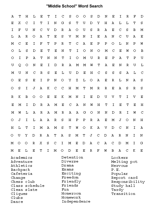Middle School Word Searches Image