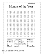 Months of the Year Word Search Printable Image
