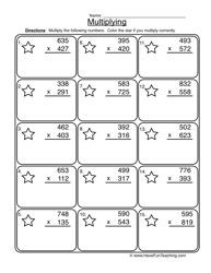 Multiplication 3 by 1 Digit Worksheets Image