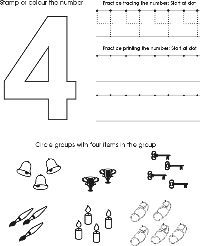 Number 4 Worksheets for Preschoolers Image
