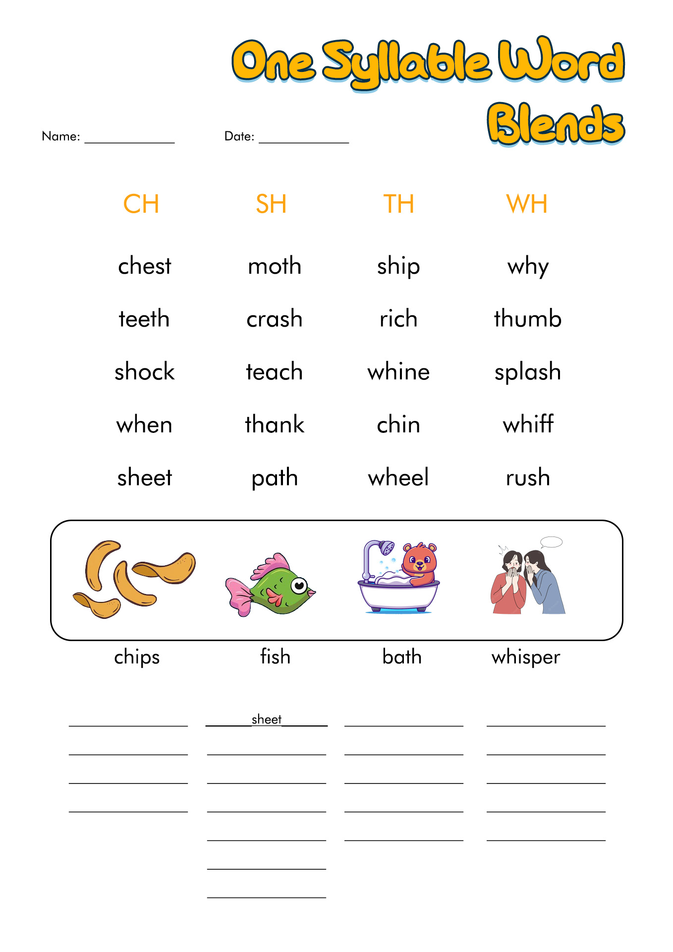 One Syllable Word Blends Worksheets Image