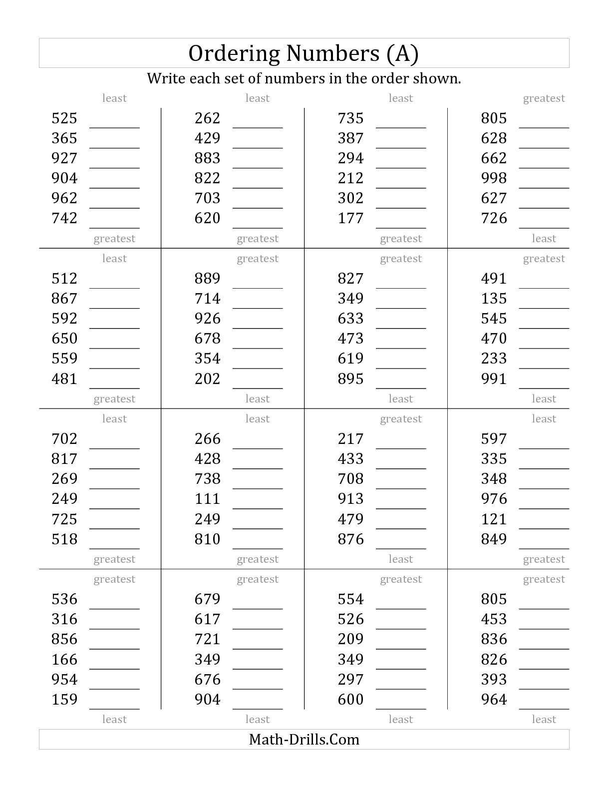Ordering Numbers Up To 100 Worksheets
