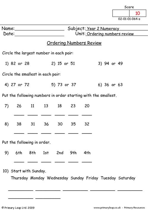 Ordering Numbers To 30 Worksheet