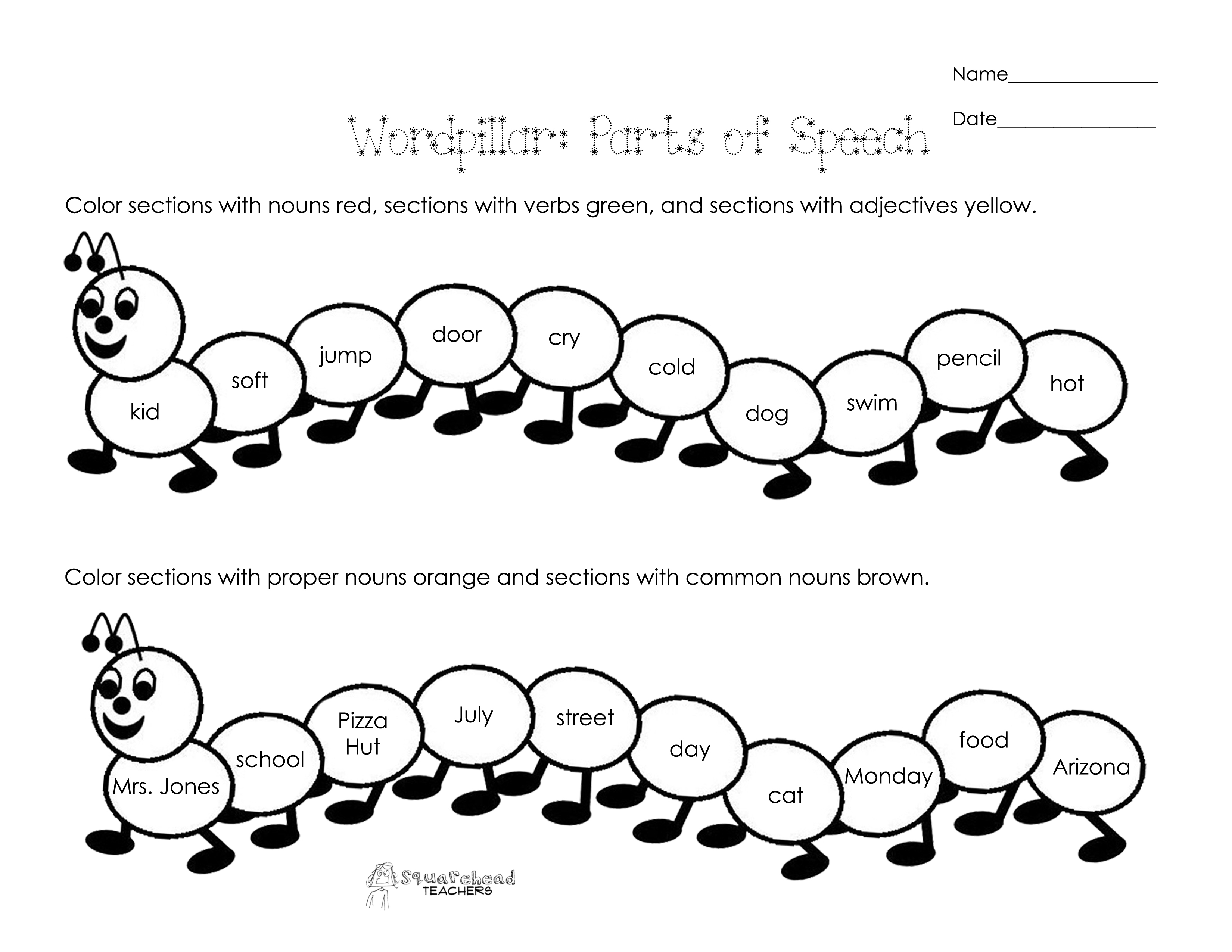 Parts of Speech Fun Worksheets