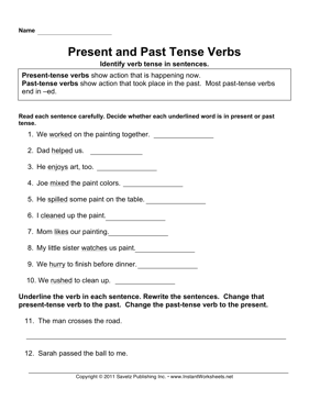 Past Present Tense Verb Worksheets Image