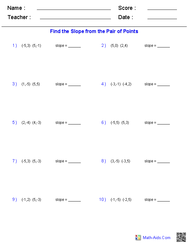 Point-Slope Form Worksheets Image