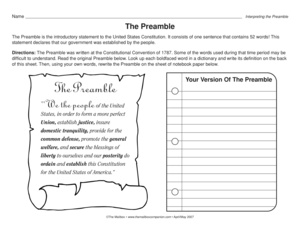 Preamble Constitution Worksheet Image