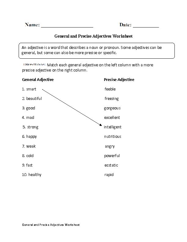 Precise Adjectives Worksheets Image