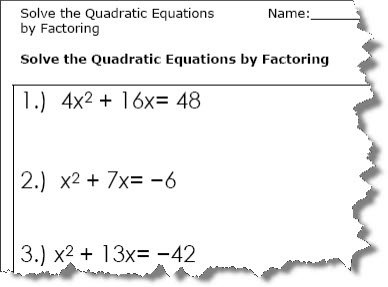 Quadratic Equation Worksheets