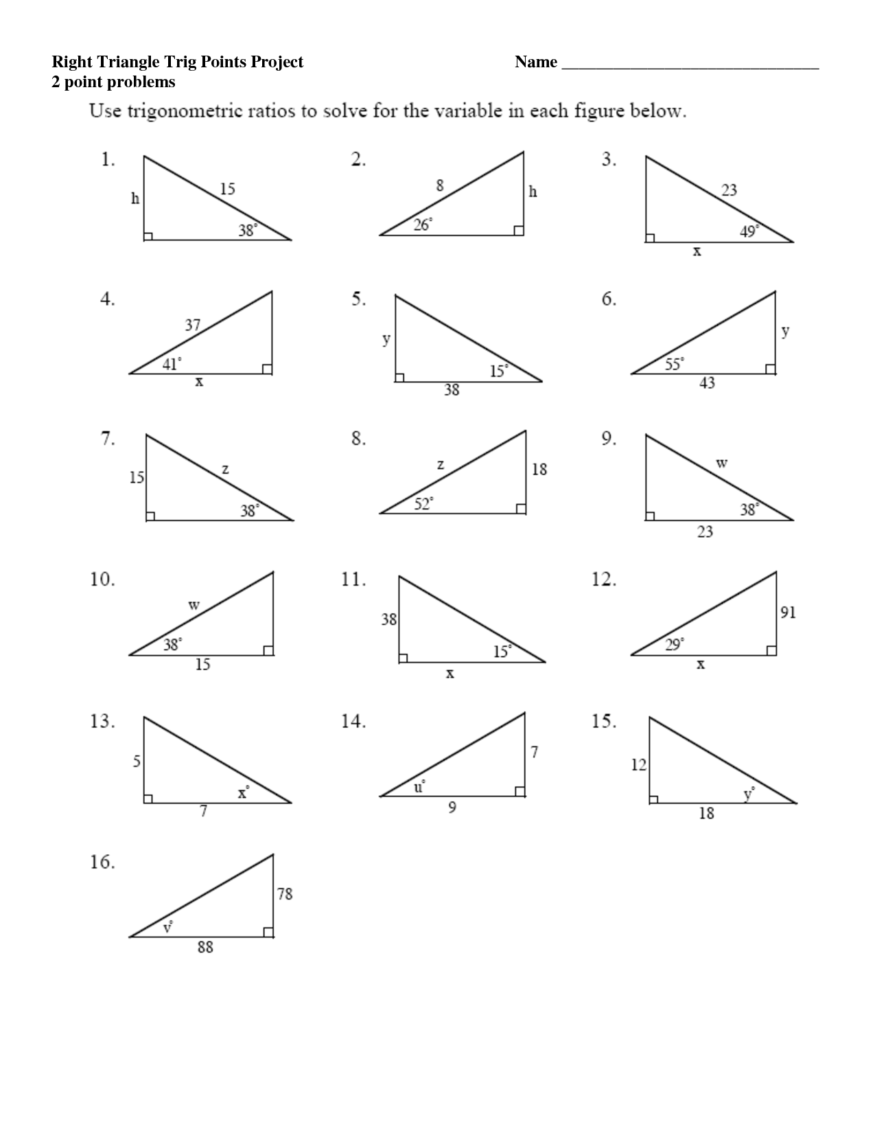 Right Triangle Trig Worksheets Image