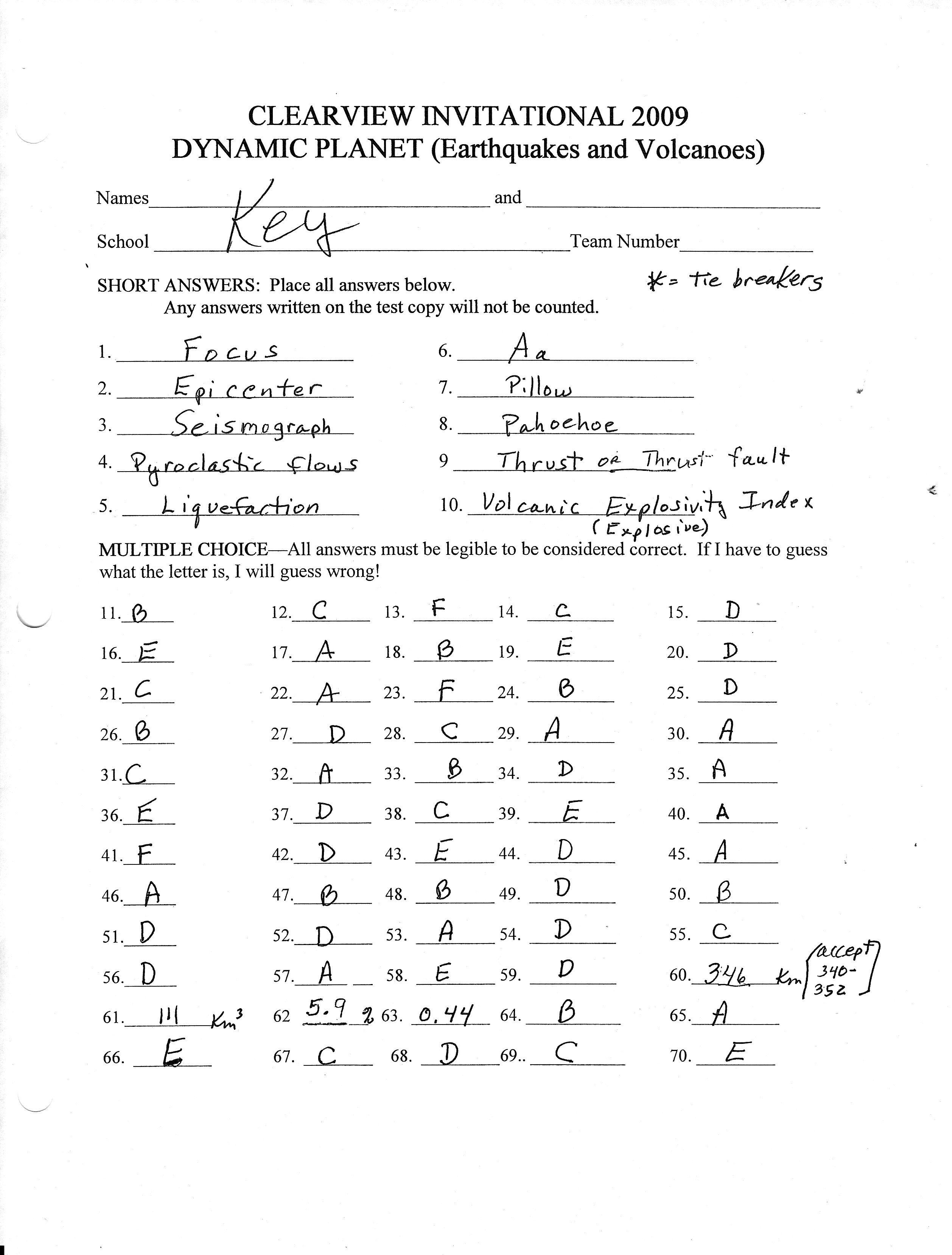 Science Test Answer Sheet Image