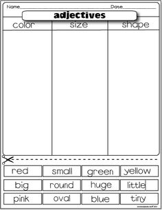 Size Shape Color Adjective Worksheet Lesson Plan Diva Image