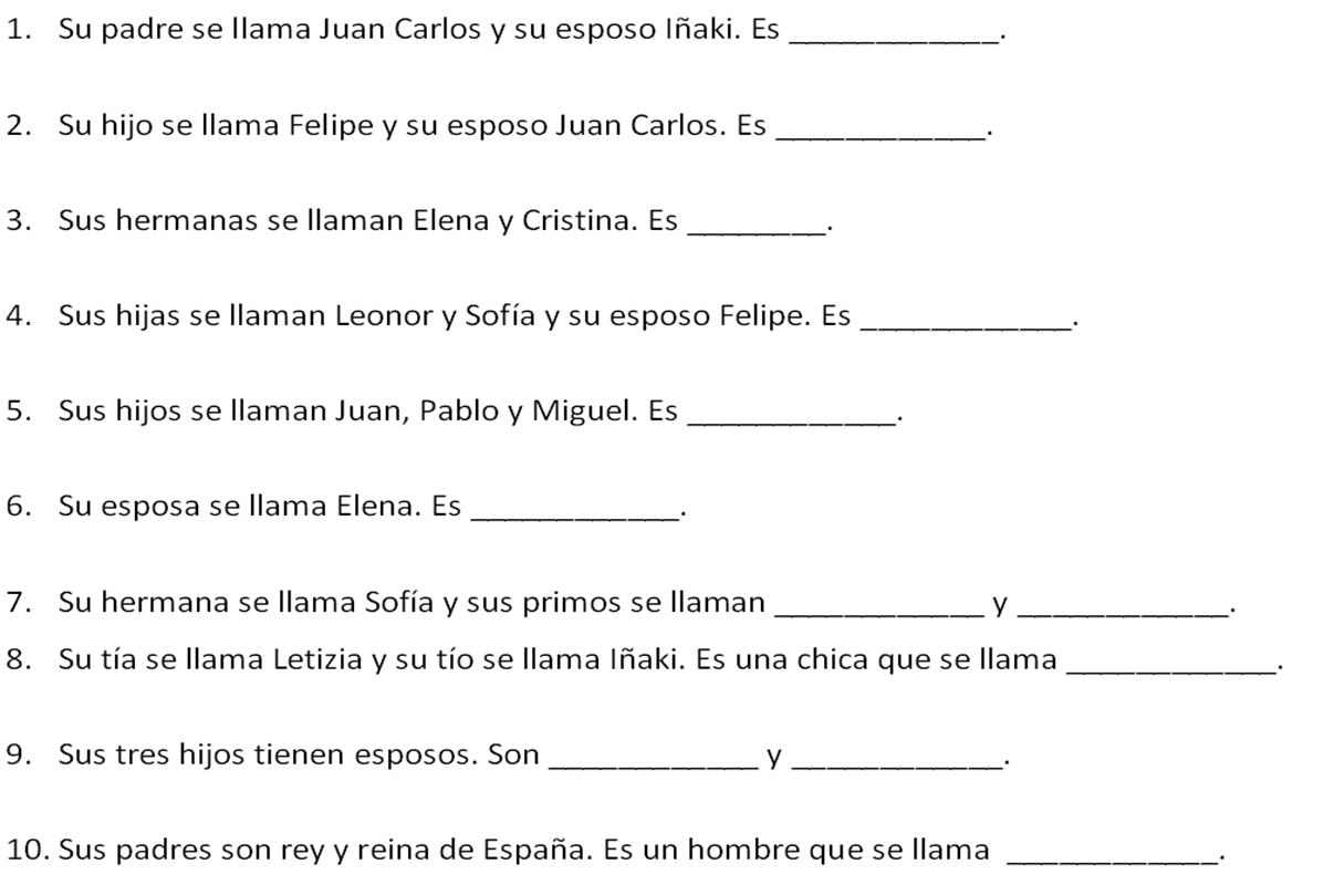Spanish Family Members Worksheet