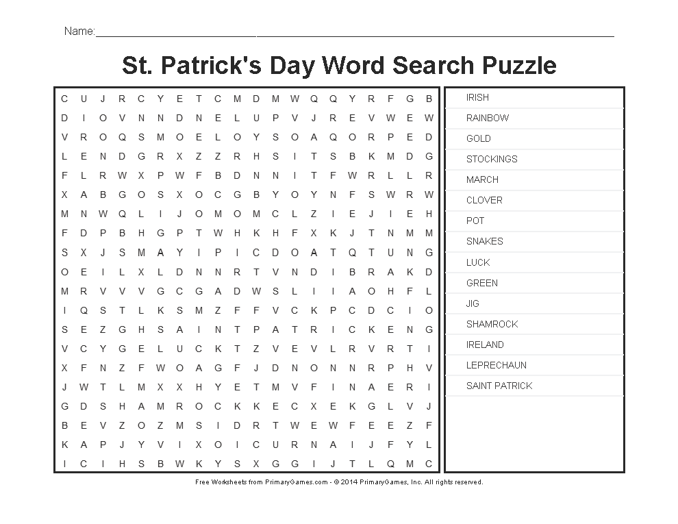 St. Patricks Day Word Search Puzzles Image