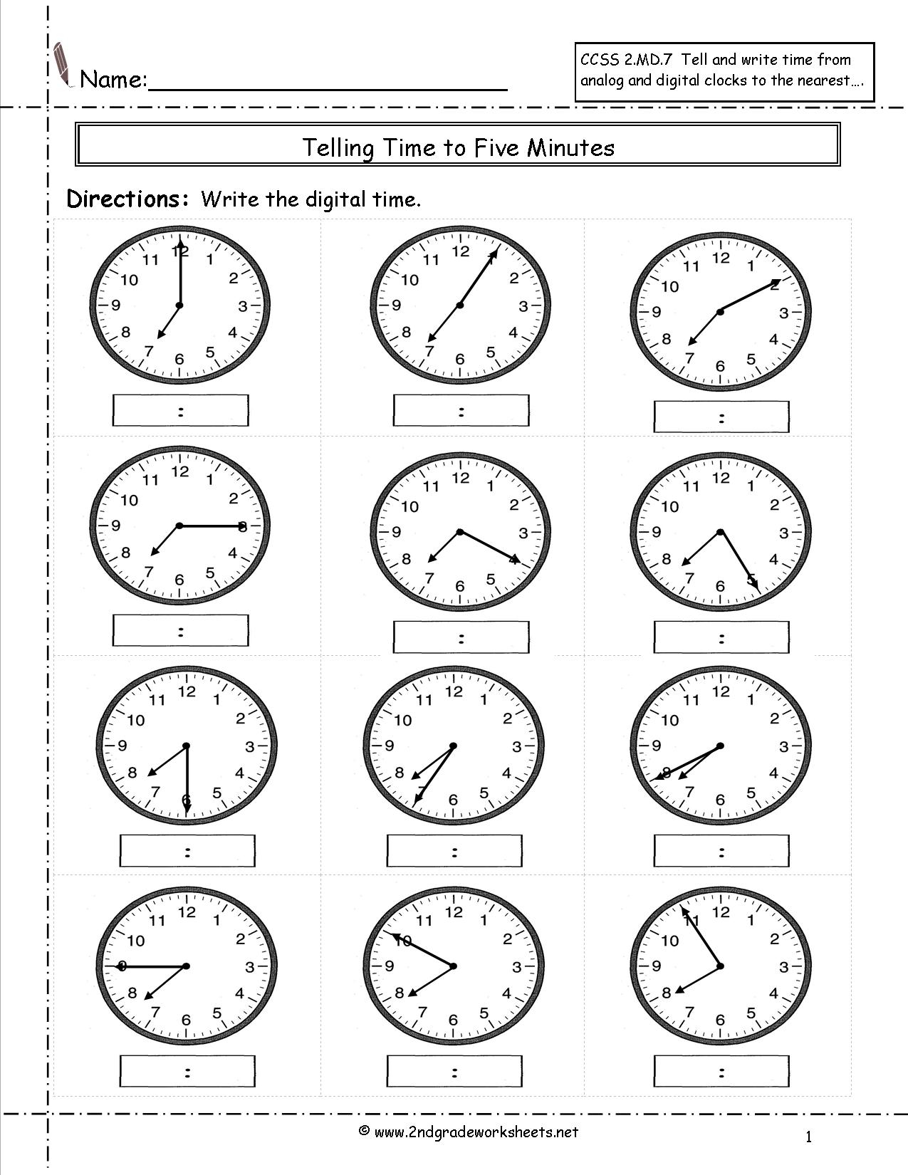 Telling Time Worksheets 3rd Grade